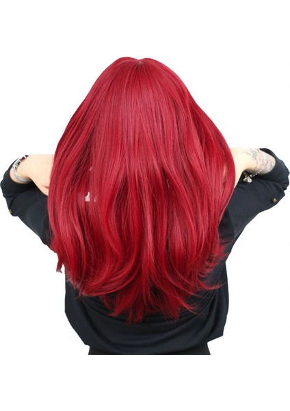 Düz Perçemli Orta Boy Fiber Sentetik Peruk - Kızıl fırsatları