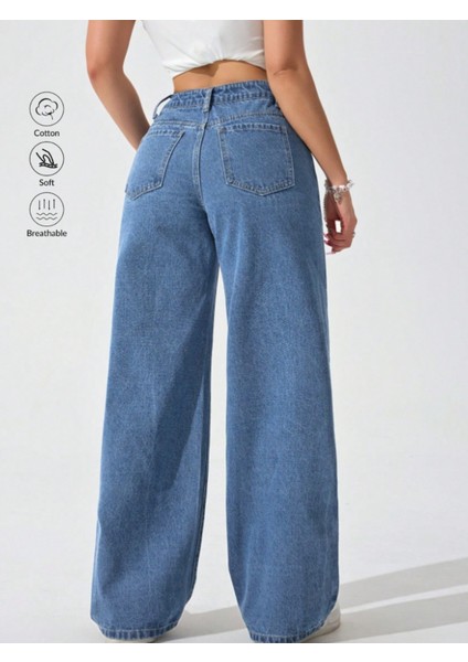 Kadın Yüksek Bel Boyfriend Bol Paça Kot Pantolon fırsatları