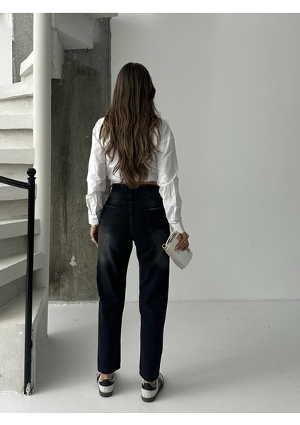 Kadın Kemer Apoletli Mom Jeans modelleri