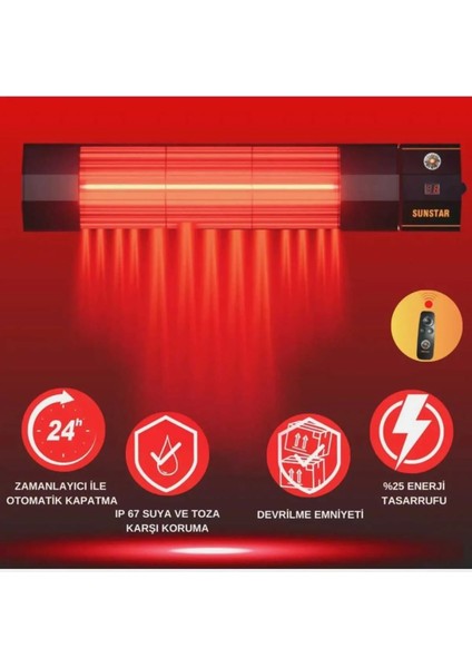 2000 Watt Kırmızı Işıklı Kumandalı Iç/dış Mekan Isıtıcısı