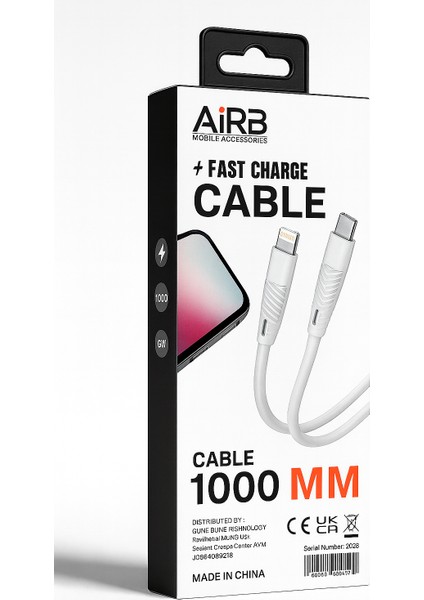Aırb 1000MM Pd 25W Type-C Lightning Şarj Kablosu – Hızlı ve Güvenli Şarj fiyatları