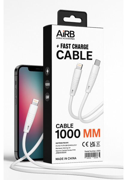 Aırb 1000MM Pd 25W Type-C Lightning Şarj Kablosu – Hızlı ve Güvenli Şarj modelleri