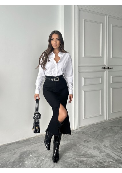 Kadın Ucu Kesik Ön Yırtmaç Kot Etek fırsatları