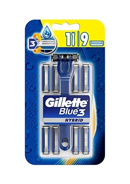 Gillette Blue3 Hybrid Erkek Tıraş Makinesi + Yedek Tıraş Bıçağı 9'lu