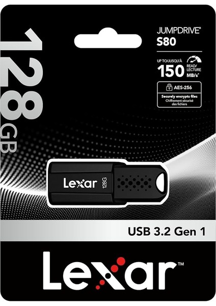 128 GB Jumpdrive S80 USB 3.1 Flash Sürücü, 150 Mb/s'ye Kadar Okuma ve 60 Mb/s'ye Kadar Yazma