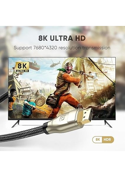 8k 60Hz 4K 144Hz V1.4 Displayport Görüntü ve Ses Aktarım Kablosu 2 Metre fiyatları