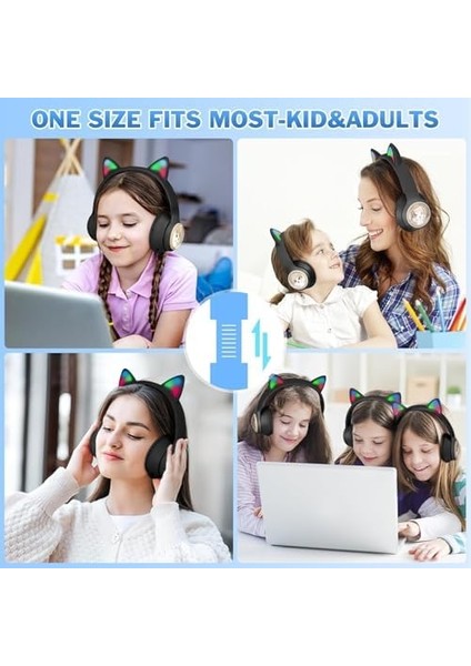 renkli büyük kulak üstü taç renkli ışıklı kedi kulaklı kedi kabartmalı 5.3 version ped balşlıklı boyu ayarlanabilen çok rahat bluetooth kulaklık akz 02 (pembe) fiyatları