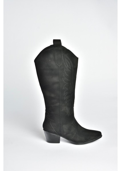 V820356002 Siyah Süet Kalın Topuklu Kadın Çizme indirimleri