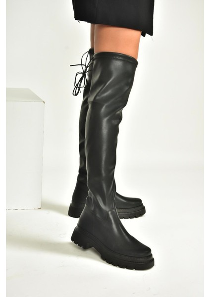 V404402009 Siyah Streç Dizüstü Çorap Çizme modelleri