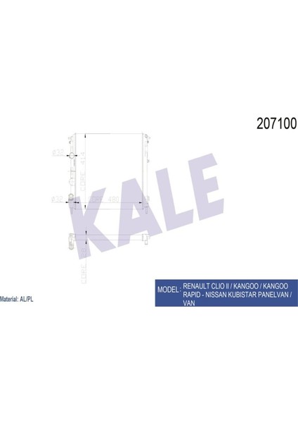 -0528312AL-207100 - Su Radyatörü Renault Clıo Kangoo 1.2ı 8V 99=> (Mt) (Ac) [mekanik] [480X414.5X28]