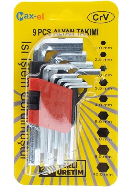 9 Parça Düz Alyan Anahtar Takımı 9 Parça Allen Düz Kısa Set
