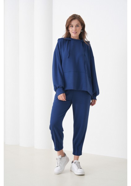 Kadın Oversize Kapüşonlu Sweatshirt Pileli Tasarım Pantolonlu Tesettüre Uygun Eşofman Takımı indirimleri