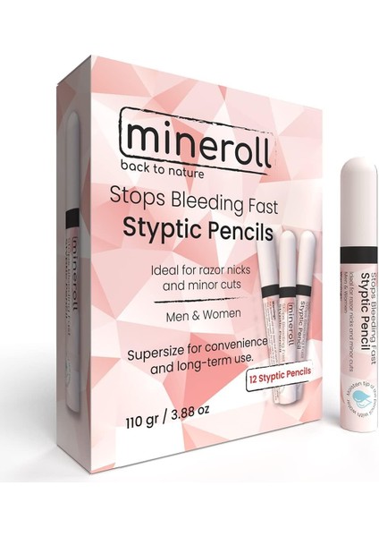 Mineroll Kalem Kan Taşı, Erkekler ve Kadınlar Için Ufak Jilet Kesikleri ve Manikür Pedikür Uygulamalarında Kanamayı Durdurur, 12 Adet fiyatları