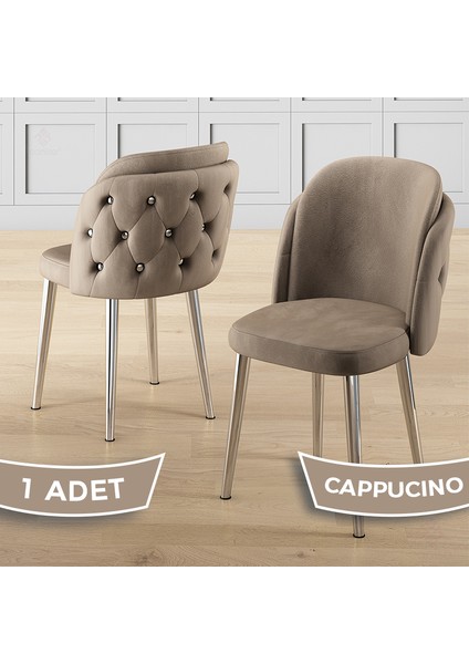 Axle Serisi 1 Adet Cappucino Mutfak Sandalyesi Krom Kaplama Metal Ayak Babyface Kumaş