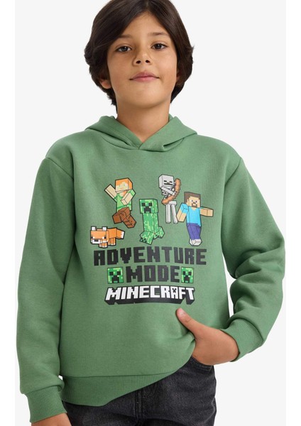 Erkek Çocuk Minecraft Kapüşonlu İçi Yumuşak Tüylü Sweatshirt F9904A825WN