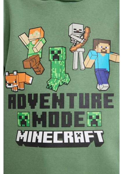 Erkek Çocuk Minecraft Kapüşonlu İçi Yumuşak Tüylü Sweatshirt F9904A825WN fırsatları