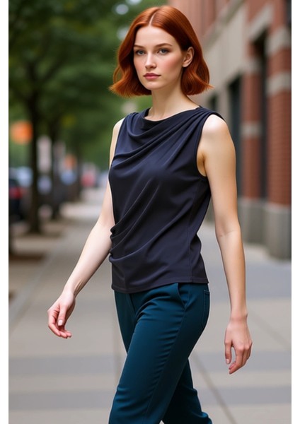 Kadın Degaje Yaka Kolsuz Örme Bluz Şık ve Konforlu Günlük Giyim Seçeneği Kaliteli Şık Rahat