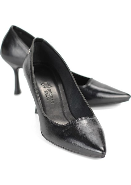 Ayça Esnek Yumuşak Kaymaz Taban (7 Cm) Siyah Rugan Kadın Topuklu Ayakkabı