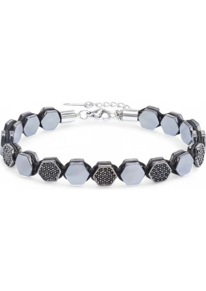 Zirkon Taşlı Ayarlanabilir Hematit Çelik Bileklik 33512B16D1