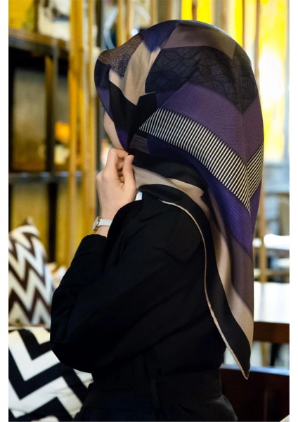 Twill Ipek Eşarp Mor - Siyah 17116-14