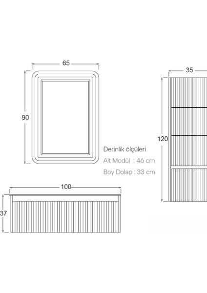Petra Banyo Dolabı 100 cm (Boy Dolabı Dahil Değildir.)