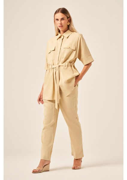 Ftz Kadın Keten Takım Bej 31196