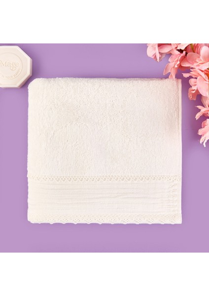 Soft French Cottage Kroşeli Yüz Havlusu - Ekru - 50X90 cm