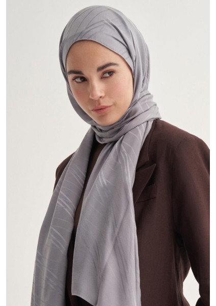 Simetrik Jakar Italyan Ipekli Şal Silver Gri