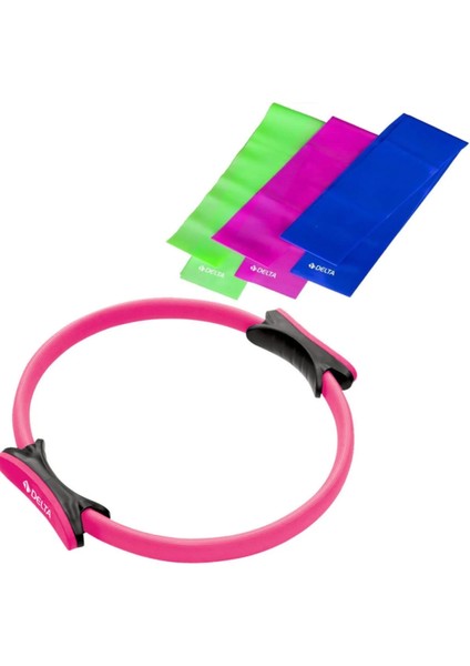 3 Lü Pilates Bandı 120X7.5CM + Tutamaklı Pilates Çemberi Plates Seti Plates Lastiği Direnç