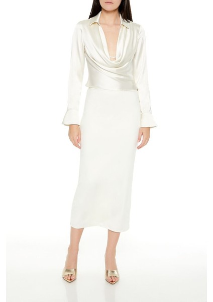 Saten Büzgülü Yaka Uzun Kollu Bluz fiyatları