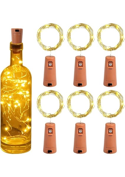 6 x Şişe Işığı 2 M 20 LED Şişe Işık Zinciri Mantar Işık Zinciri Pilli Şişe, Aydınlatma Dekorasyonu, Noel, Cadılar Bayramı, Parti, Düğün, Bahçe Için (Sıcak Beyaz)