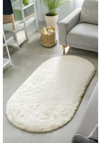 Krem Oval Post Halı Peluş Yumuşak Kaymaz Dot Taban Antibakteriyel Makinada Yıkanabilir Yolluk indirimleri