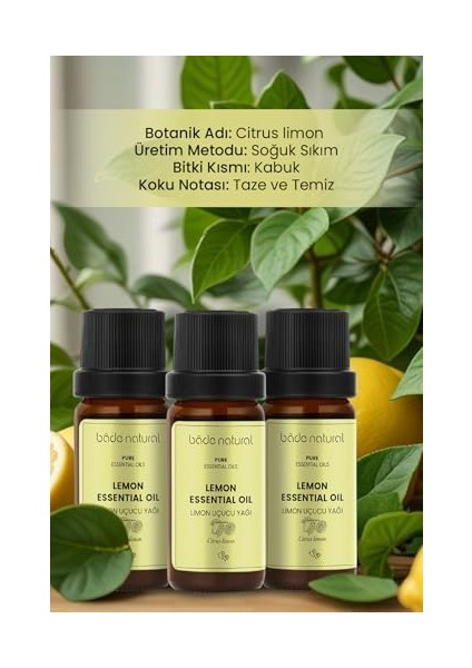 Bade Natural Limon Uçucu Yağı, 1 Paket (1 x 10 Ml)