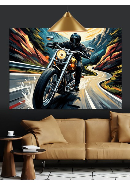 Motosiklet Sürüşü Kentsel Gece Manzarası Dekoratif Kanvas - Mdf Ahşap Tablo fiyatları