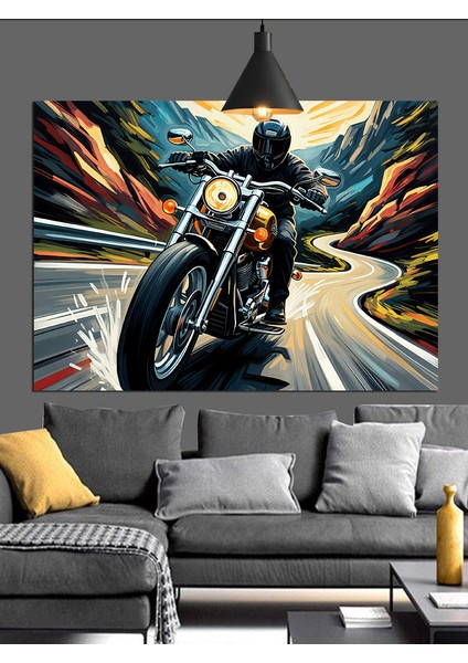 Motosiklet Sürüşü Kentsel Gece Manzarası Dekoratif Kanvas - Mdf Ahşap Tablo modelleri