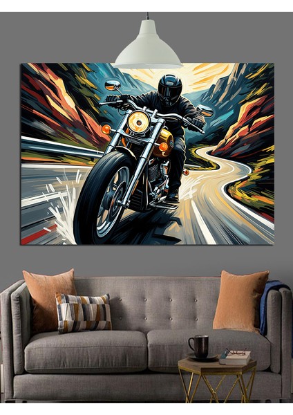 Motosiklet Sürüşü Kentsel Gece Manzarası Dekoratif Kanvas - Mdf Ahşap Tablo fırsatları