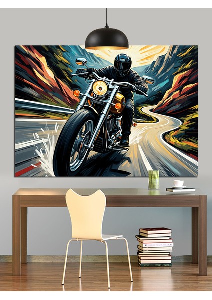 Motosiklet Sürüşü Kentsel Gece Manzarası Dekoratif Kanvas - Mdf Ahşap Tablo indirimleri