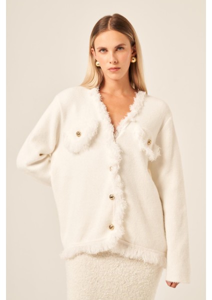 Püskül Detaylı Hırka Ekru 25198 modelleri