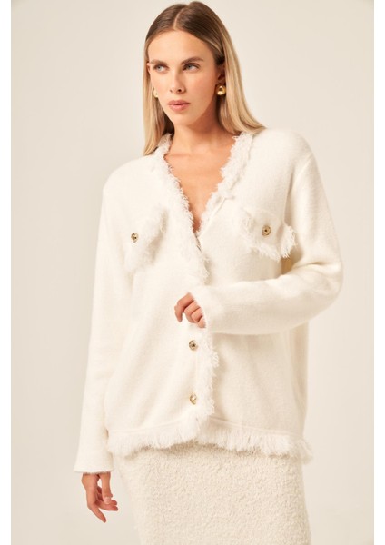 Püskül Detaylı Hırka Ekru 25198 fırsatları