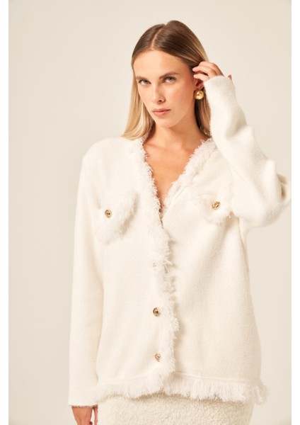 Püskül Detaylı Hırka Ekru 25198 indirimleri