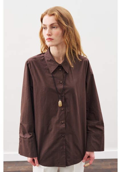 Geniş Manşetli Klasik Gömlek Acı Kahve modelleri