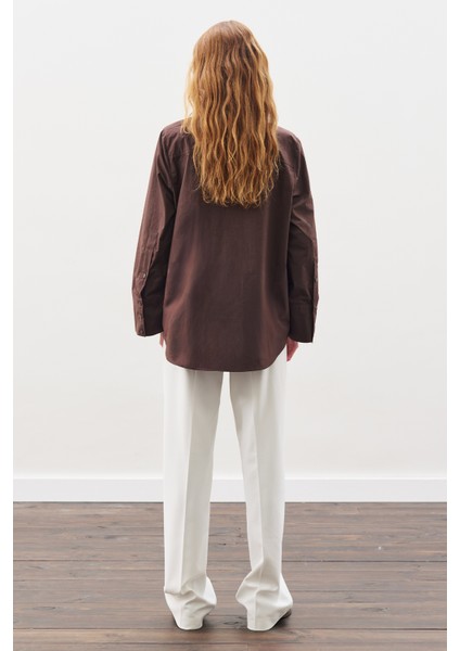 Geniş Manşetli Klasik Gömlek Acı Kahve