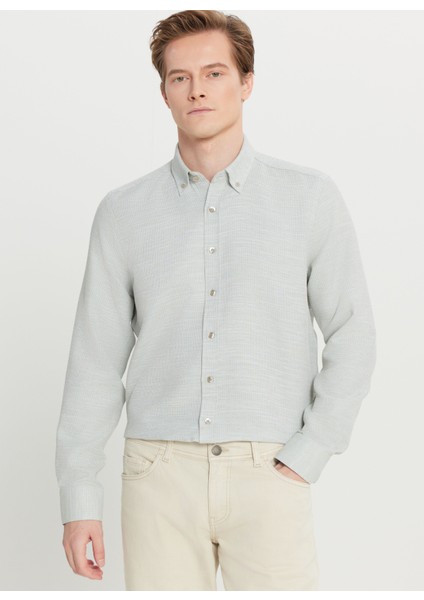 Tailored Fit Düğmeli Yaka Haki Erkek Gömlek ACE020261601_HAK