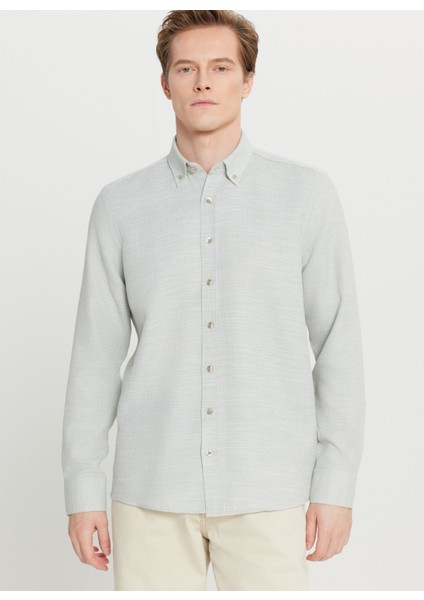 Tailored Fit Düğmeli Yaka Haki Erkek Gömlek ACE020261601_HAK modelleri