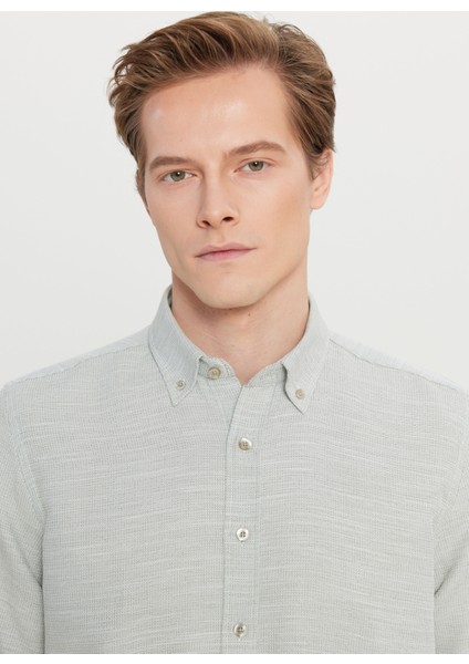 Tailored Fit Düğmeli Yaka Haki Erkek Gömlek ACE020261601_HAK fırsatları