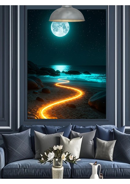 Dolunayda Orman Sahil Manzarası Dekoratif Kanvas - Mdf Ahşap Tablo indirimleri