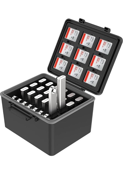 2'si 1 Arada USB Flash Sürücü Kılıfı ve Hafıza Kartı Kılıfı Düzenleyici 25 USB Flash Sürücü + 9 Sd + 18 Micro Sd - Sd Kart Tutucu USB Bellek Çubuğu Saklama Kutusu