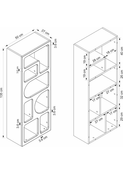 Bohem Kitaplık 135 cm Mebran - Beyaz