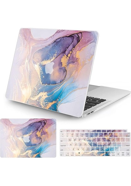 MacBook Air 13.5" 2022 Release A2681 M2 ile Uyumlu Kılıf, Dokunmatik Kimlikli Mermer Desenli Tasarım Ince Koruyucu Plastik Sert Kabuk Kılıf ve Hava 13,7 Inç Klavye Kapağı
