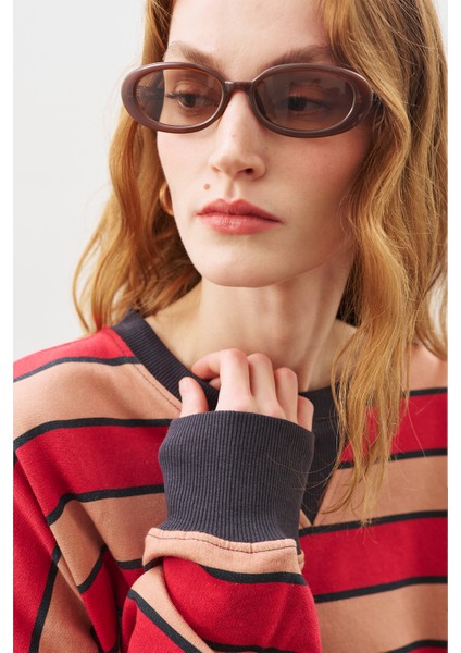 Oversıze Çizgili Sweatshırt Kırmızı modelleri